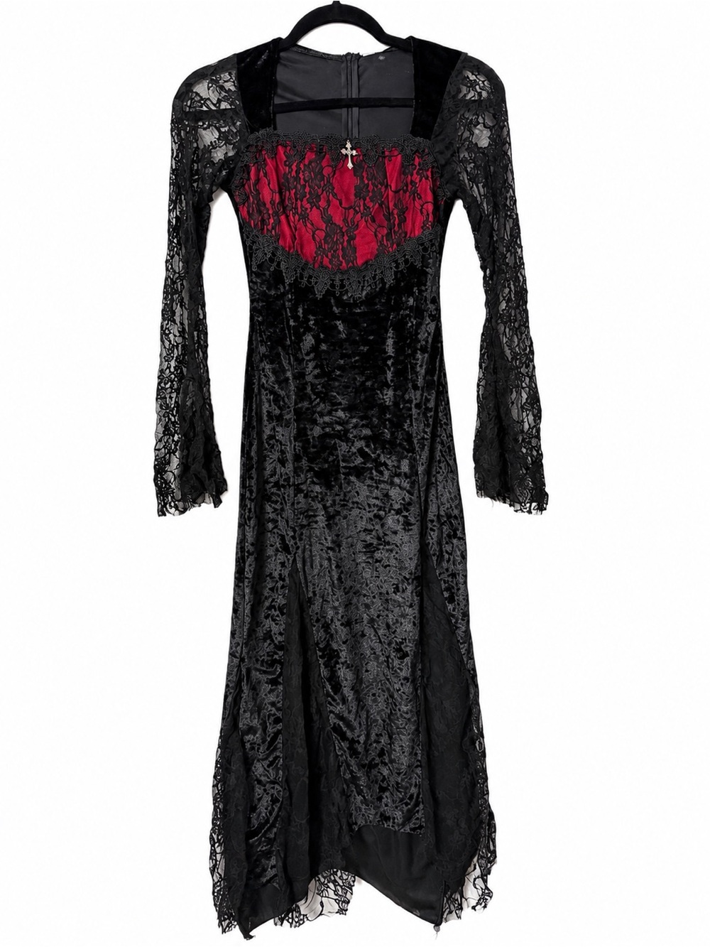 Black Velvet and Red Lace Gothic Chemise